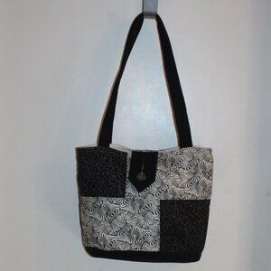 Vintage Black and White Quilted Patch Tote Bag